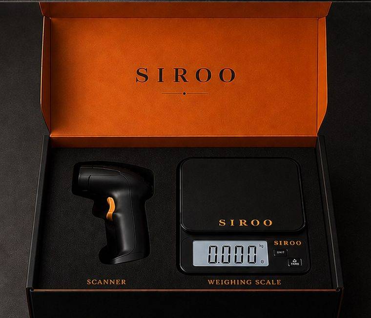 SIROO barcode scanner and weighing scale inside the box